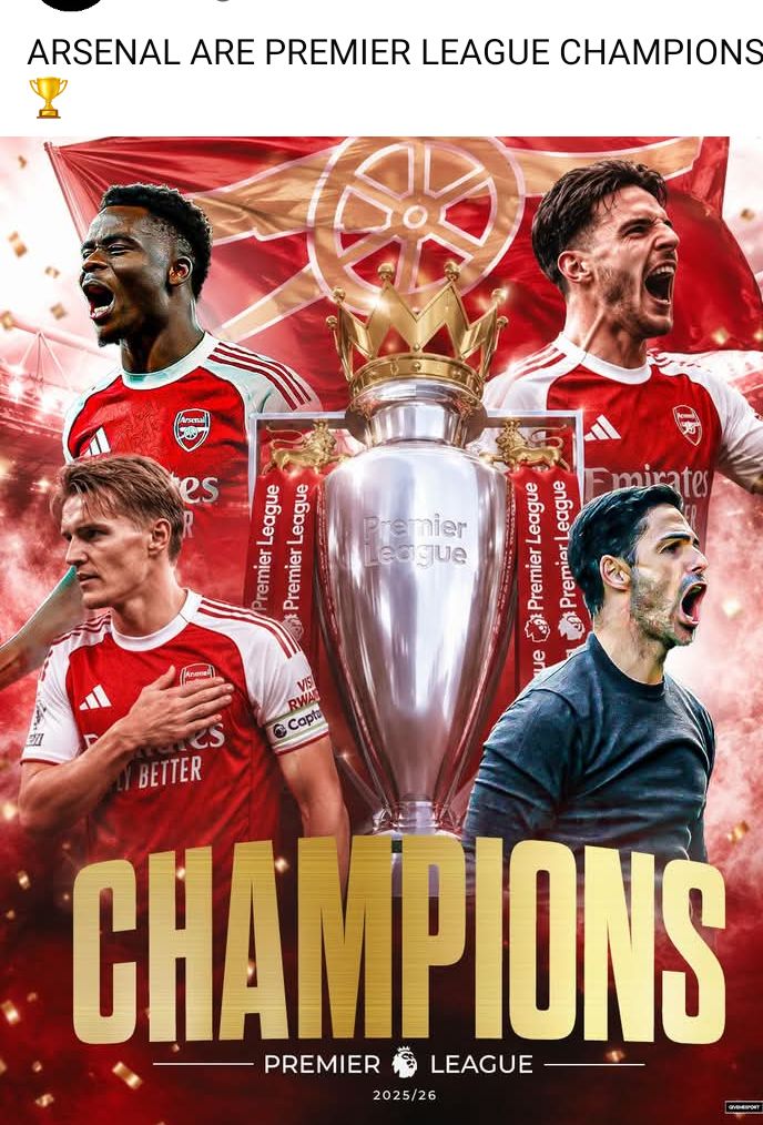 Arsenal Crowned 2025/26 English Premier League After 22years