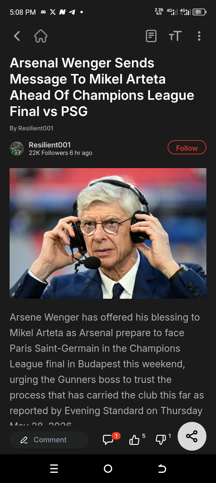 Arsene Wenger Blessed Arteta Against UCL PSG vs Arsenal Clash